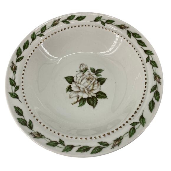 Set of 9 Hall China Cameo Rose Fruit Dessert Bowls White Roses - Picture 2 of 3